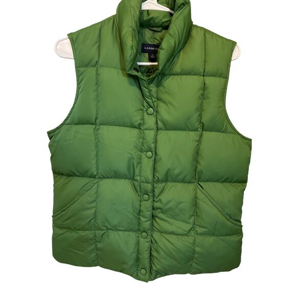 Lands End Women's Goose Down & Feather Green Puffer Vest Cropped Size Small 6-8 - Picture 1 of 6
